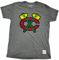 Chicago Blackhawks Red Tomahawk Logo Gray Textured Tri Blend T-Shirt for Men product image 1, provided for visual reference