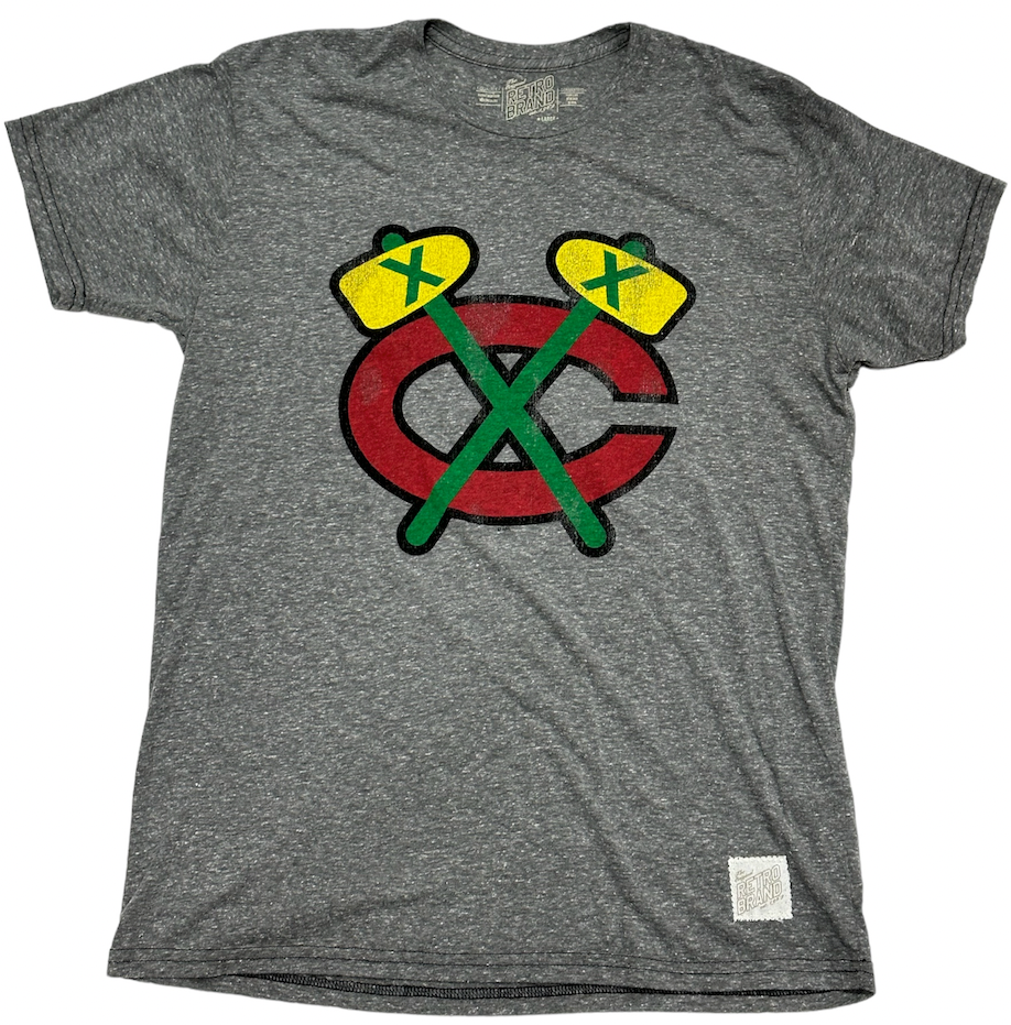Chicago Blackhawks Red Tomahawk Logo Gray Textured Tri Blend T-Shirt for Men product image 1, provided for visual reference