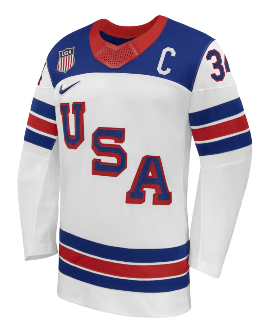 Team USA Hockey Nike Auston Matthews #34 White Replica Jersey for Men product image 3, provided for visual reference and