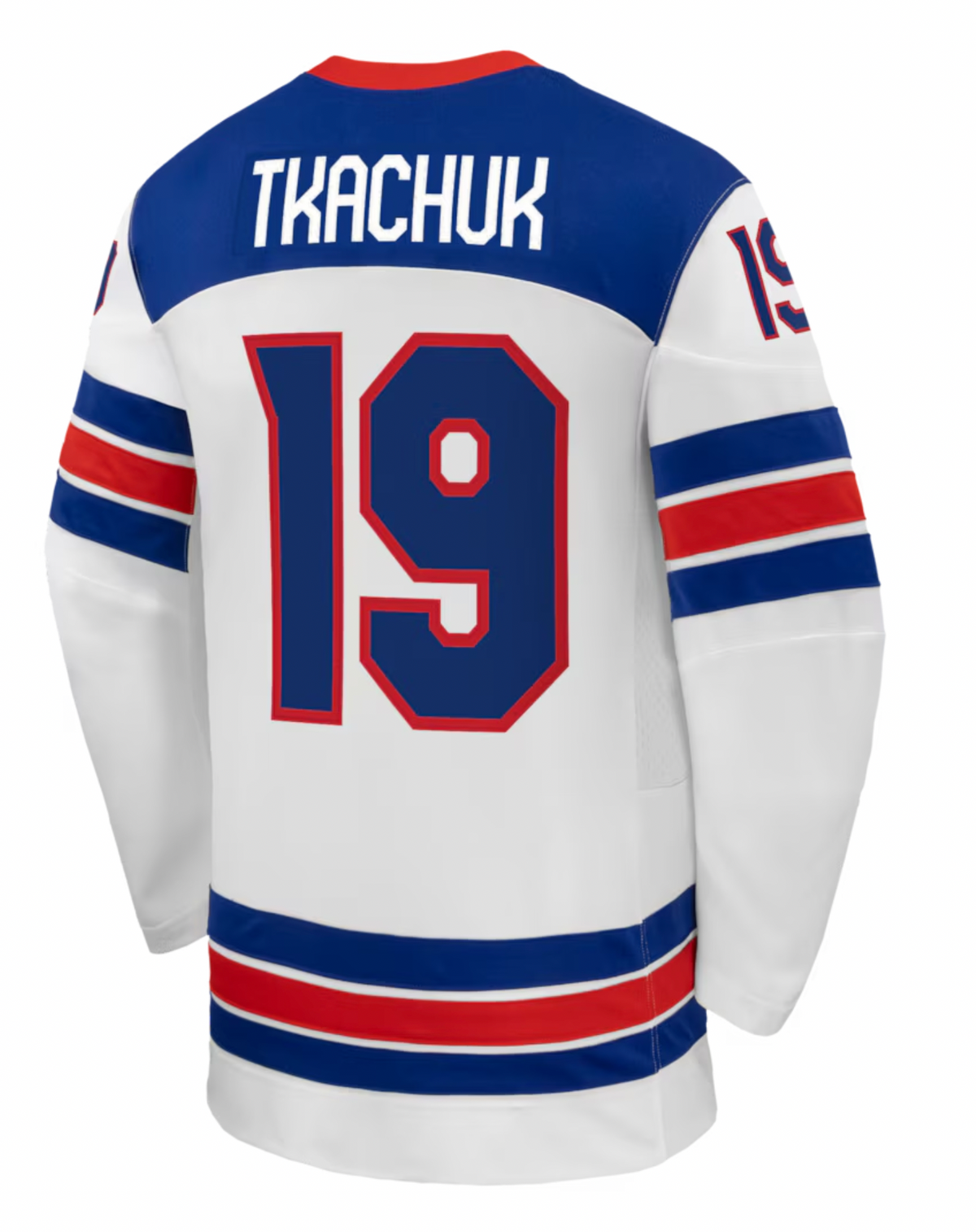 Team USA Hockey Nike Matthew Tkachuk #19 White Replica Jersey for Men product image 3, provided for visual reference and