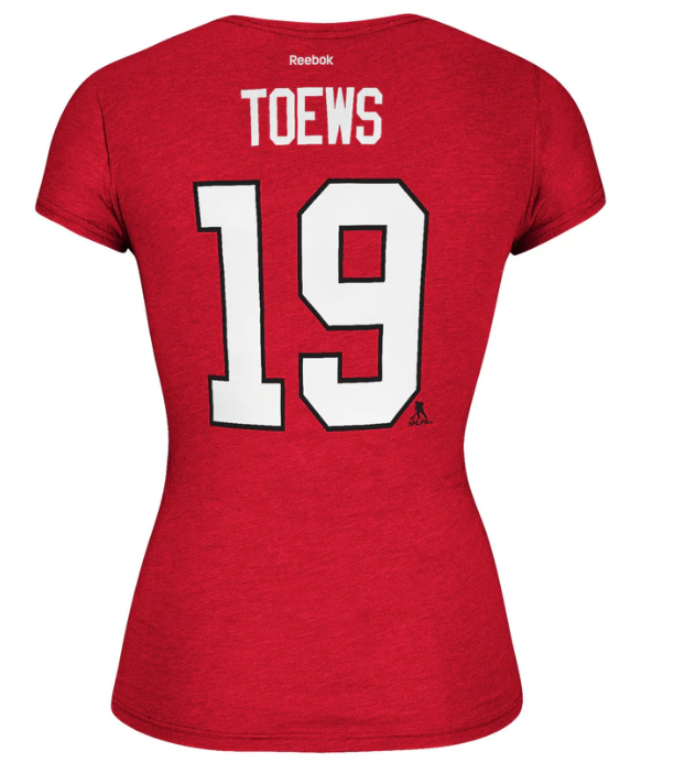 Chicago Blackhawks Jonathan Toews Cap Sleeve Player Named T-Shirt for Women product image 1, provided for visual reference