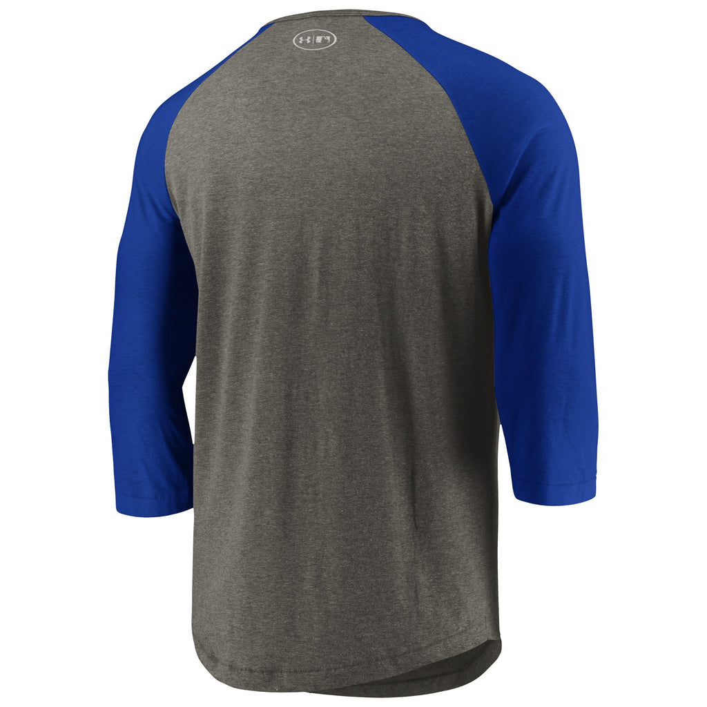 Chicago Cubs Under Armour Heathered Gray/Blue Tri-Blend Property Of 3/4-Sleeve Performance T-Shirt for Men product image 3,