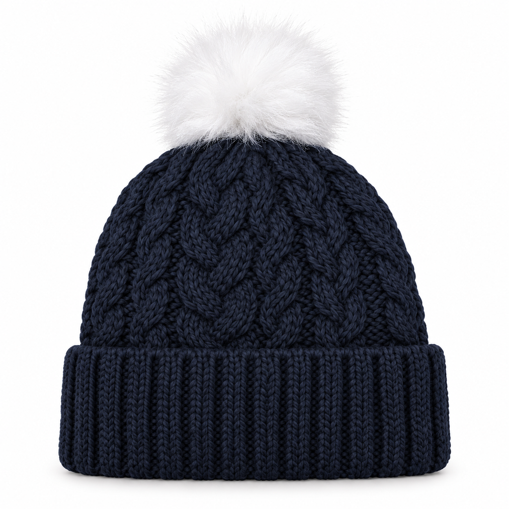Chicago Bears New Era Navy Sport Pom Cuffed Knit Hat for Women product image 2, provided for visual reference and product