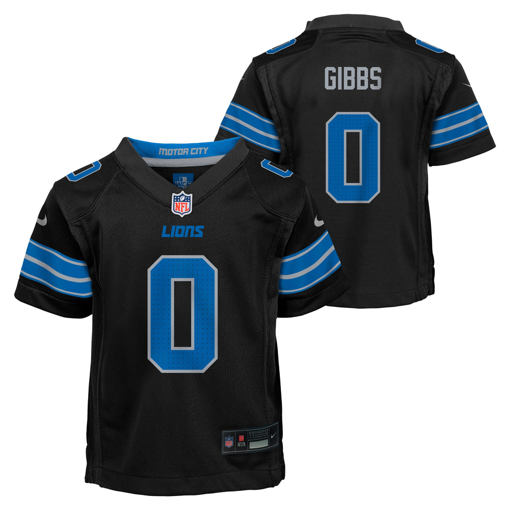 Kids Detroit Lions Jahmyr Gibbs Nike Black Alternate Child Game Jersey product image 1, provided for visual reference and