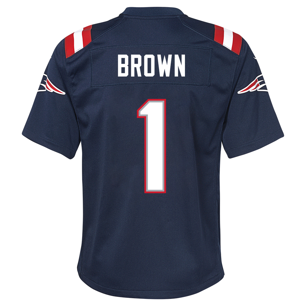 Youth AJ Brown New England Patriots Nike Navy Game Jersey product image 2, provided for visual reference and product detail