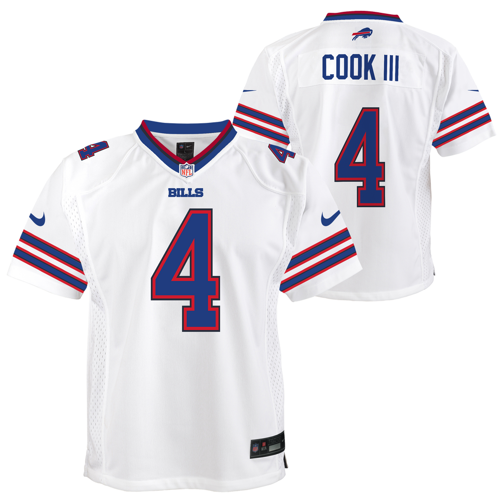 Youth Buffalo Bills James Cook Nike White Game Jersey product image 1, provided for visual reference and product detail
