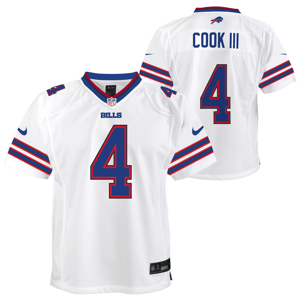 Youth Buffalo Bills James Cook Nike White Game Jersey product image 1, provided for visual reference and product detail