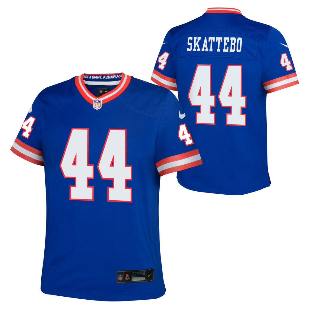 Youth Cam Skattebo New York Giants Alternate Royal Blue Nike Game Jersey product image 1, provided for visual reference and