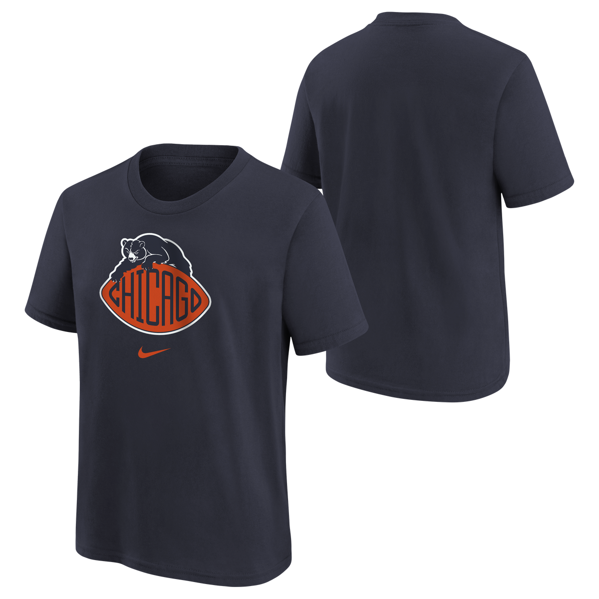 Youth Chicago Bears Rivalry Logo Arched Football Navy T-Shirt product image 1, provided for visual reference and product
