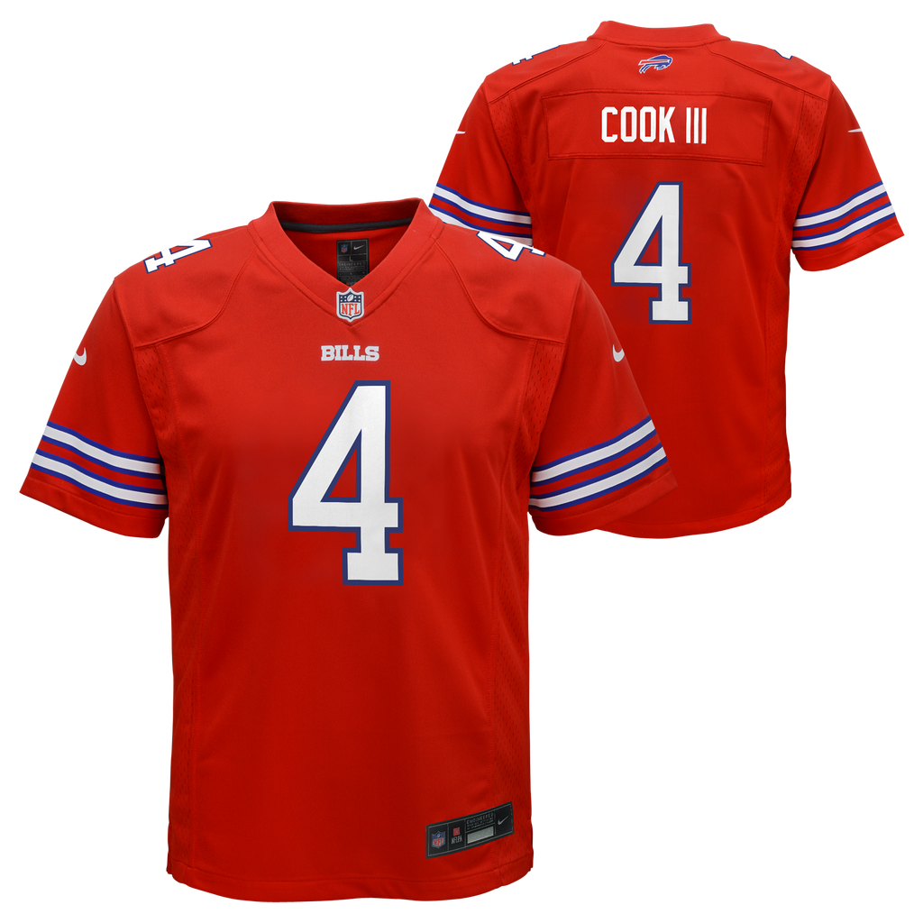 Youth Buffalo Bills James Cook Nike Red Alt 2 Game Jersey product image 1, provided for visual reference and product detail