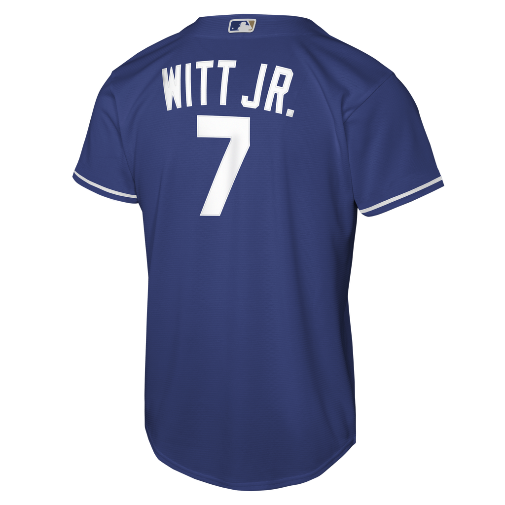 NIKE Youth Bobby Witt Jr. Kansas City Royals Royal Blue Replica Baseline Jersey product image 2, provided for visual