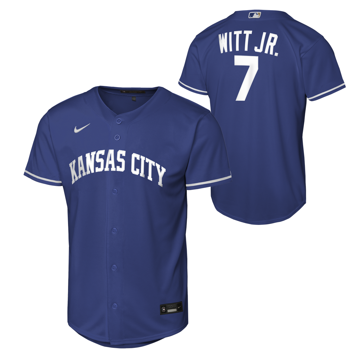 NIKE Youth Bobby Witt Jr. Kansas City Royals Royal Blue Replica Baseline Jersey product image 1, provided for visual