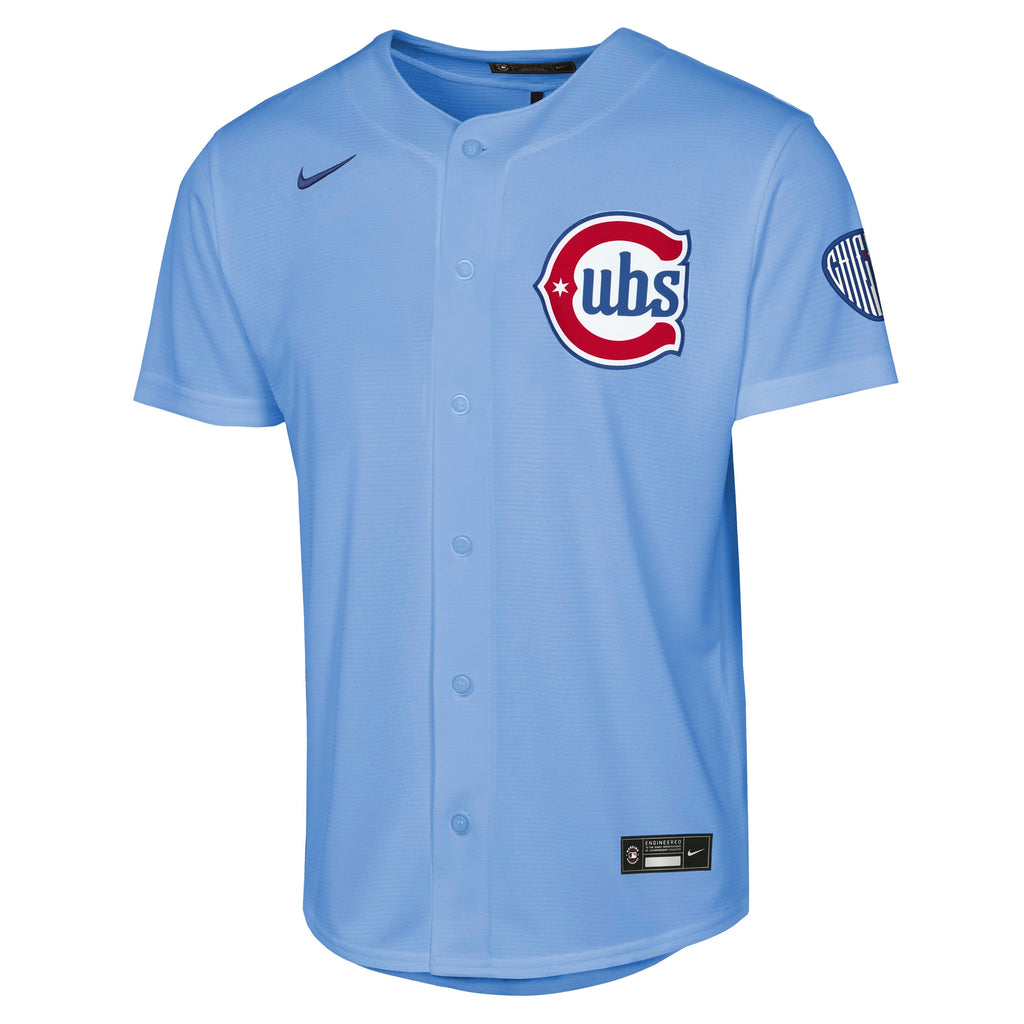 Youth Chicago Cubs Baby Blue Blues Alternate 2 Nike Home Run Replica Jersey product image 2, provided for visual reference