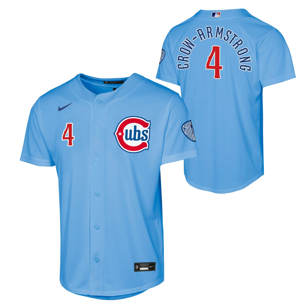NIKE Youth Chicago Cubs Pete Crow-Armstrong Light Blue Alt. 2 Stadium Replica Jersey product image 1, provided for visual