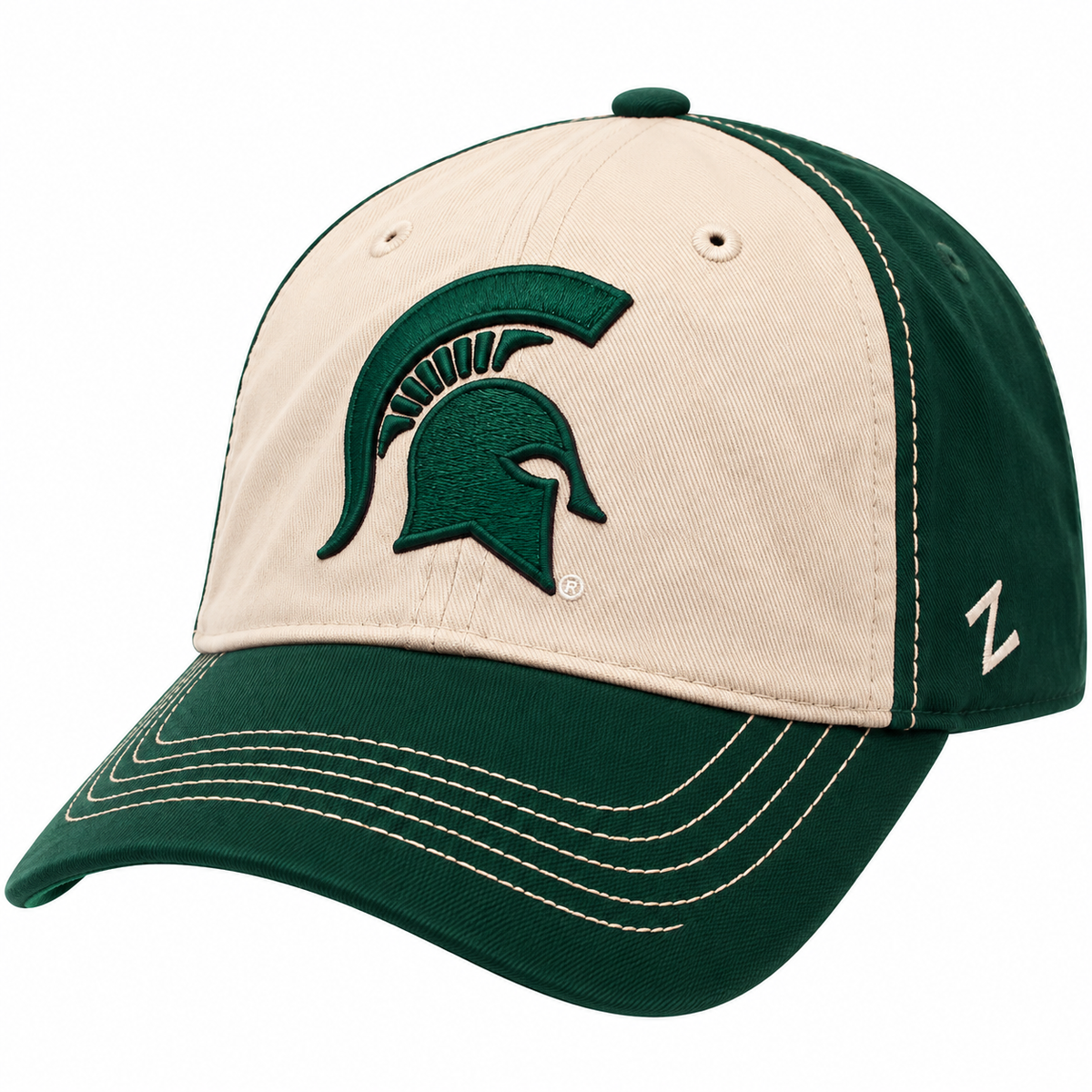 ZHATS NCAA Michigan State Spartans Men Sigma Relaxed , Stone/Forest Adjustable Cap product image 1, provided for visual