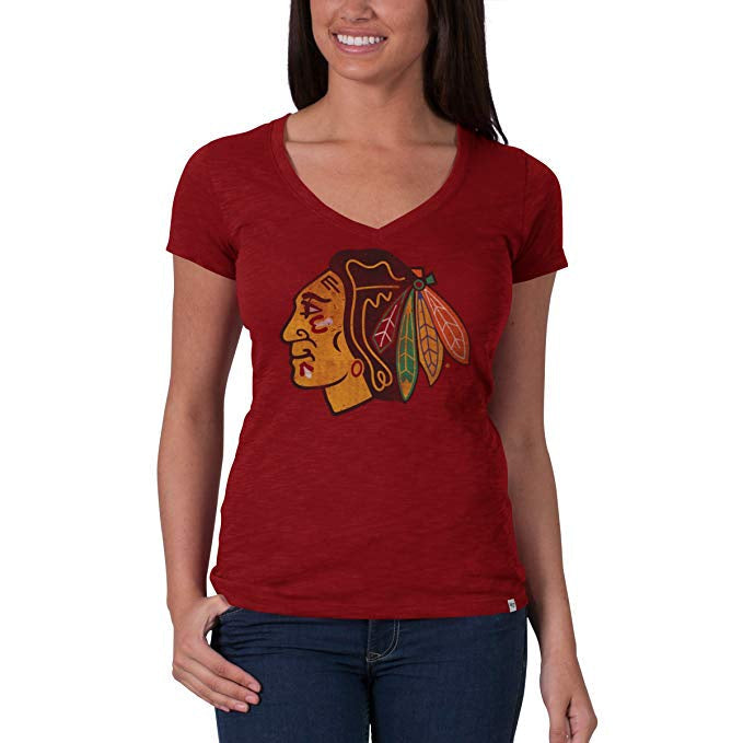Chicago Blackhawks Red '47 Brand V-Neck Scrum T-Shirt for Women product image 1, provided for visual reference and product