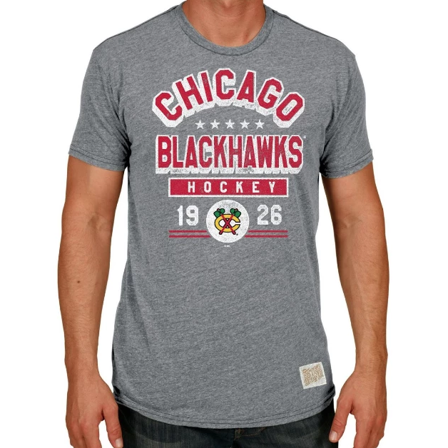 Chicago Blackhawks Gray Billboard Textured Tri Blend T-Shirt for Men product image 1, provided for visual reference and