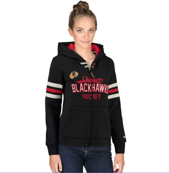 Chicago Blackhawks Black Full Zip Chicago Blackhawks Hoodie for Women product image 1, provided for visual reference and