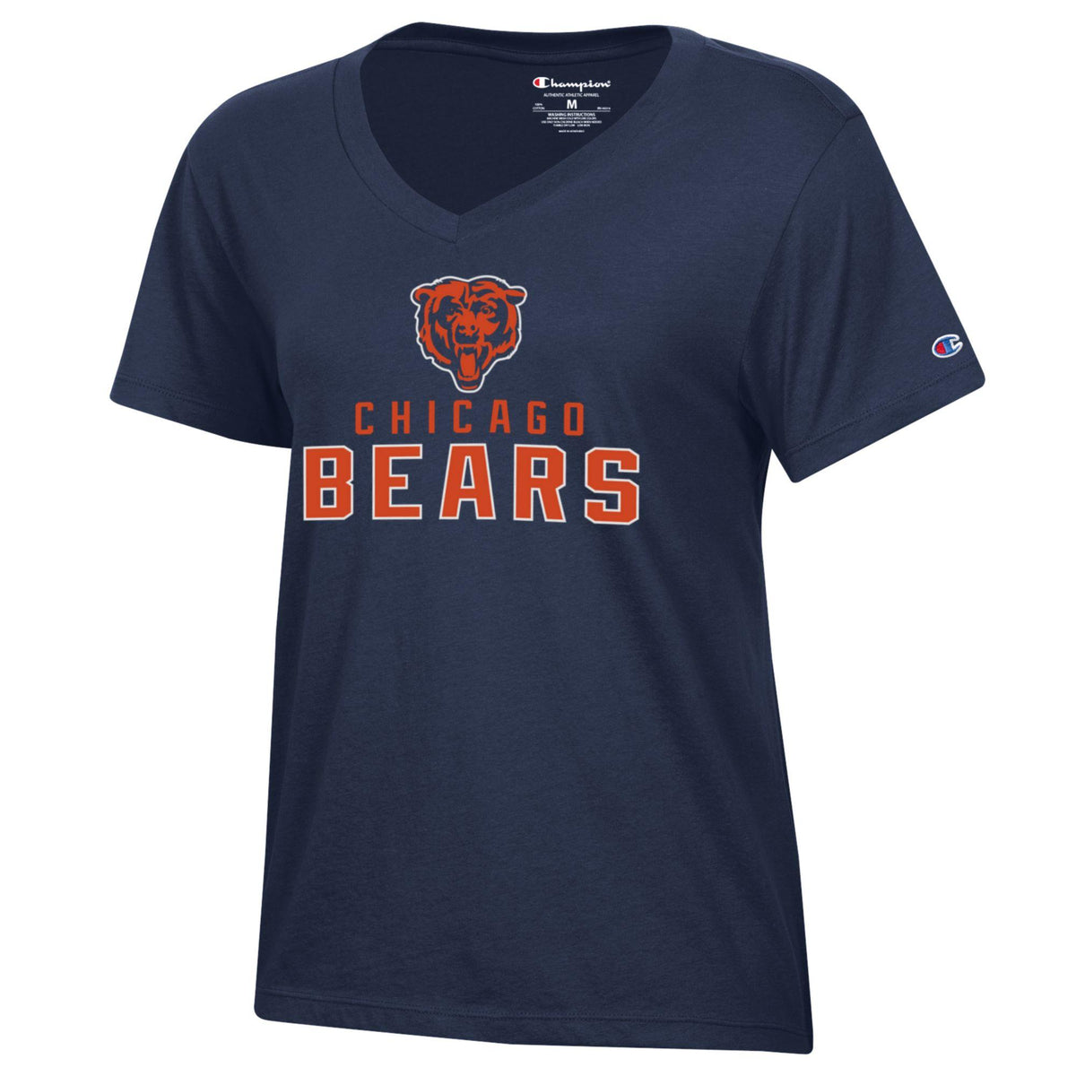 Chicago Bears Navy Champion Brand V-Neck T-shirt for Women product image 1, provided for visual reference and product detail