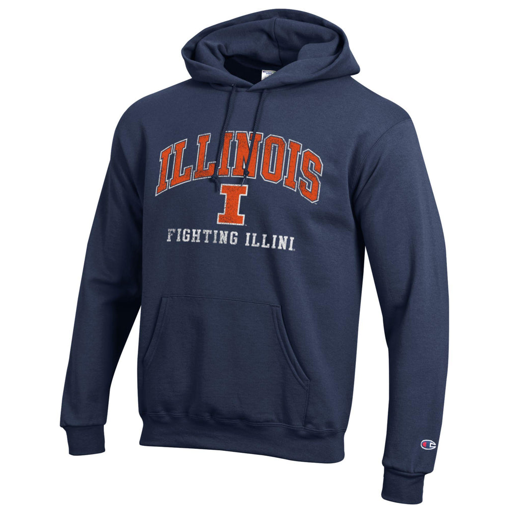 Illinois Fighting Illini Navy Champion Powerblend Fleece Hoodie for Men product image 1, provided for visual reference and