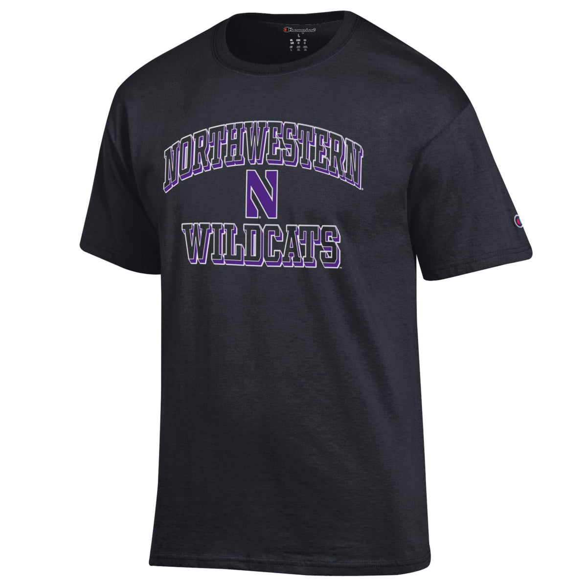 Northwestern Wildcats Black Champion T-shirt for Men product image 1, provided for visual reference and product detail review