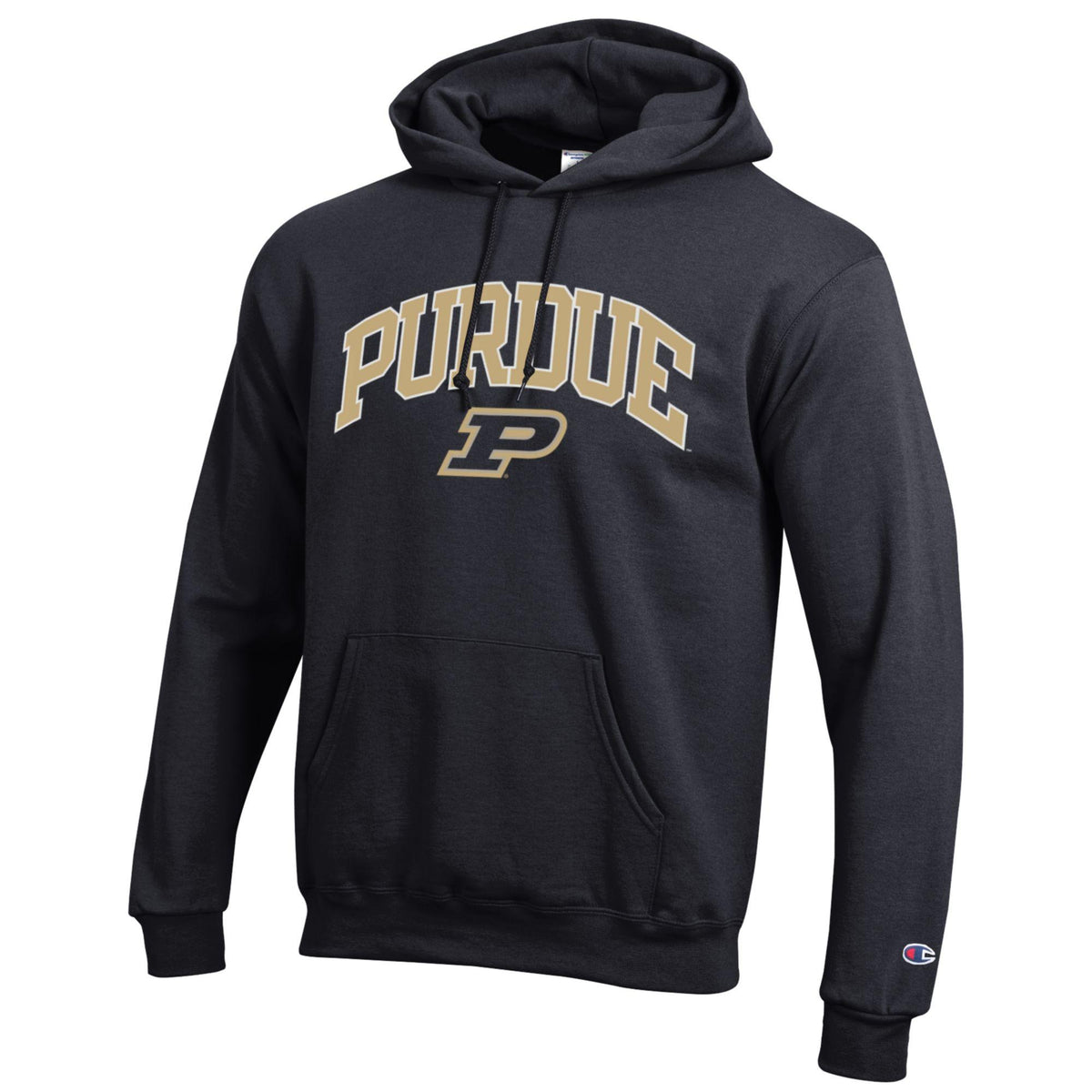 Purdue Boilermakers Black Champion Powerblend Fleece Hoodie for Men product image 1, provided for visual reference and