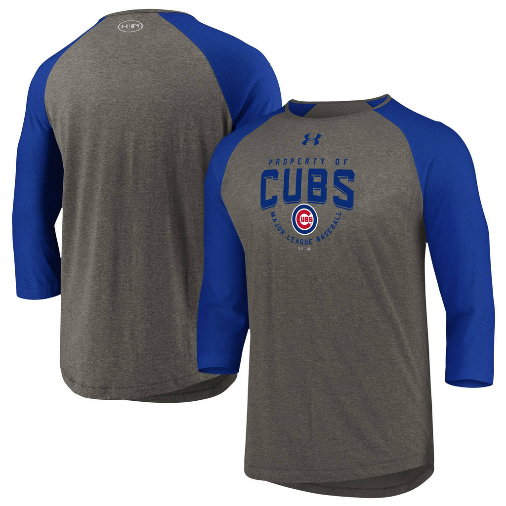 Chicago Cubs Under Armour Heathered Gray/Blue Tri-Blend Property Of 3/4-Sleeve Performance T-Shirt for Men product image 1,