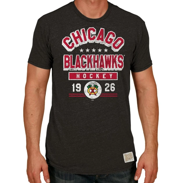Chicago Blackhawks Heather Black Billboard Textured Tri Blend T-Shirt for Men product image 1, provided for visual reference