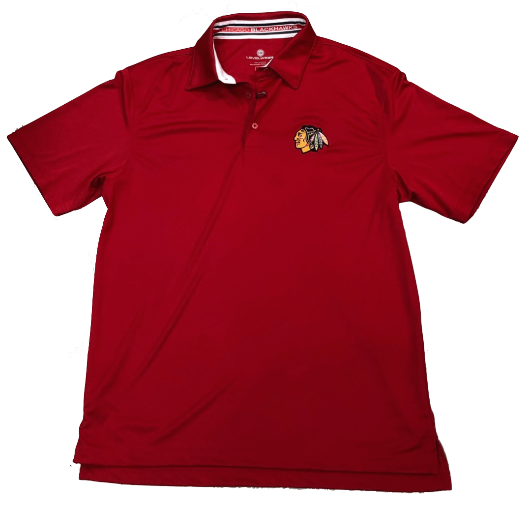 Chicago Blackhawks RPM Back Stripe Polo By Levelwear-Red product image 1, provided for visual reference and product detail