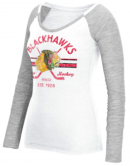 Chicago Blackhawks CCM White/Gray Long Sleeve Stripe Stick T-Shirt for Women product image 1, provided for visual reference