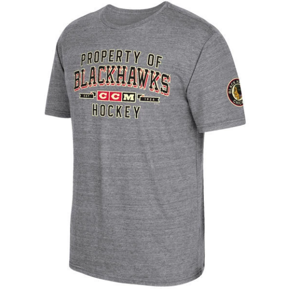 NHL Chicago Blackhawks CCM Gray Property Block Tri-Blend T-Shirt for Men product image 1, provided for visual reference and