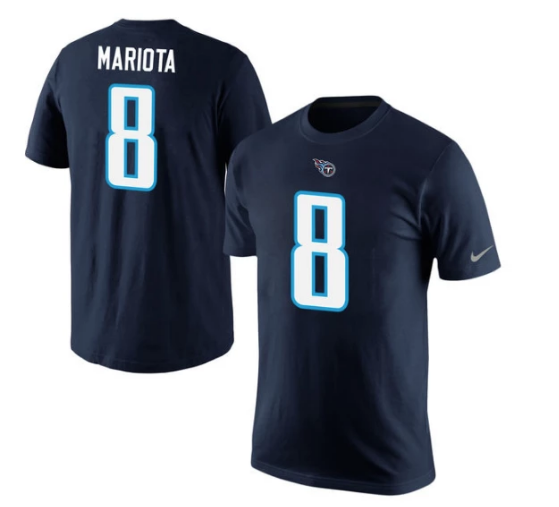 Youth Tennessee Titans Marcus Mariota Navy Nike Player Name & Number T-Shirt product image 1, provided for visual reference