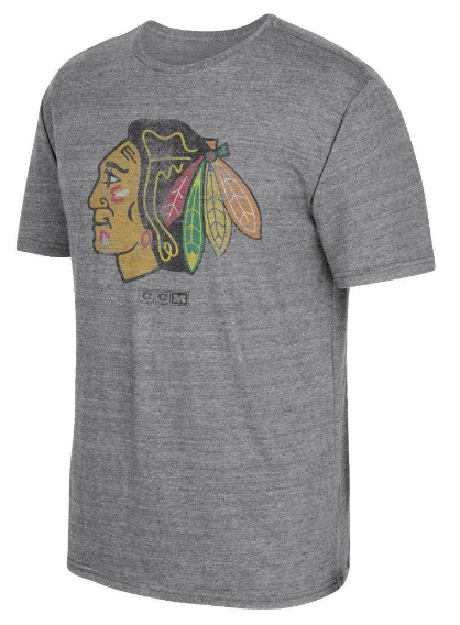 CCM Chicago Blackhawks Heather Gray Bigger Logo T-Shirt for Men product image 1, provided for visual reference and product