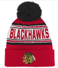 Kids Chicago Blackhawks Red Face Off Cuffed Pom Knit Hat By Reebok product image 1, provided for visual reference and