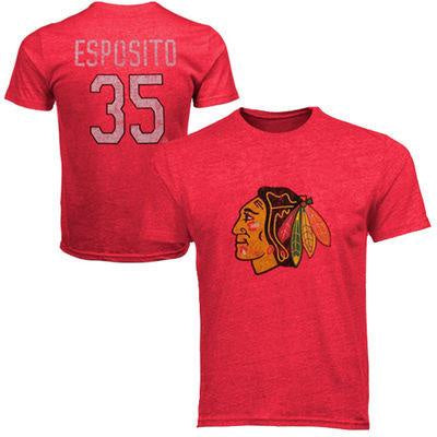 Chicago Blackhawks Tony Esposito #35 Alumni Old Time Hockey S/S Distressed Player T-Shirt for Men product image 1, provided