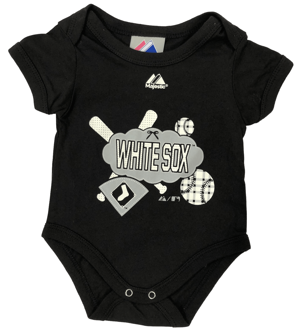 Chicago White Sox Black "PLAID BASEBALL" Onsie product image 1, provided for visual reference and product detail review