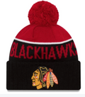 Chicago Blackhawks Junior Sports Pom Knit Hat By New Era product image 1, provided for visual reference and product detail