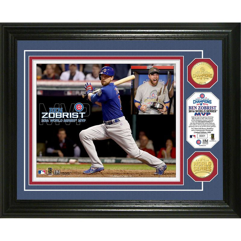 Chicago Cubs 2016 World Series Champs Bronze Coin Zobrist MVP Framed Photo Mint product image 1, provided for visual