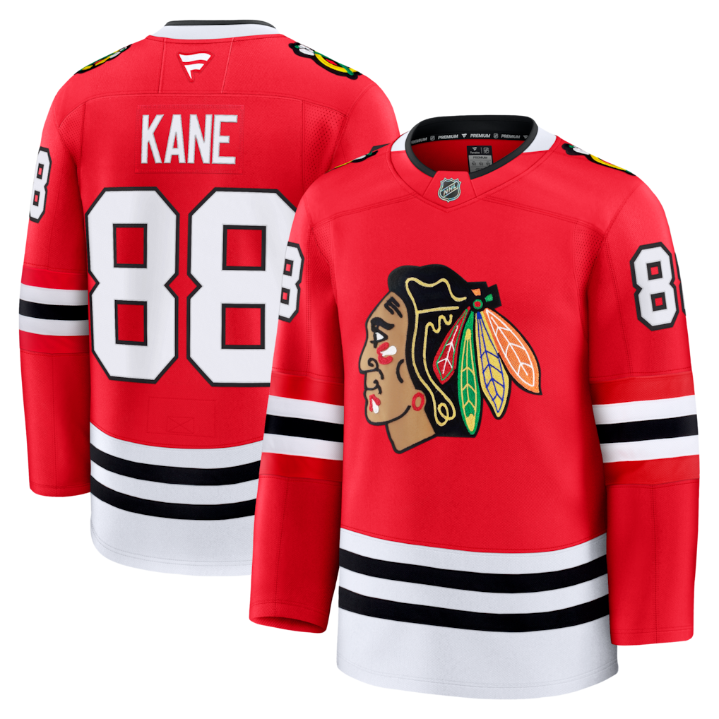 Patrick Kane Chicago Blackhawks Fanatics Red Home Premium Jersey for Men product image 1, provided for visual reference and