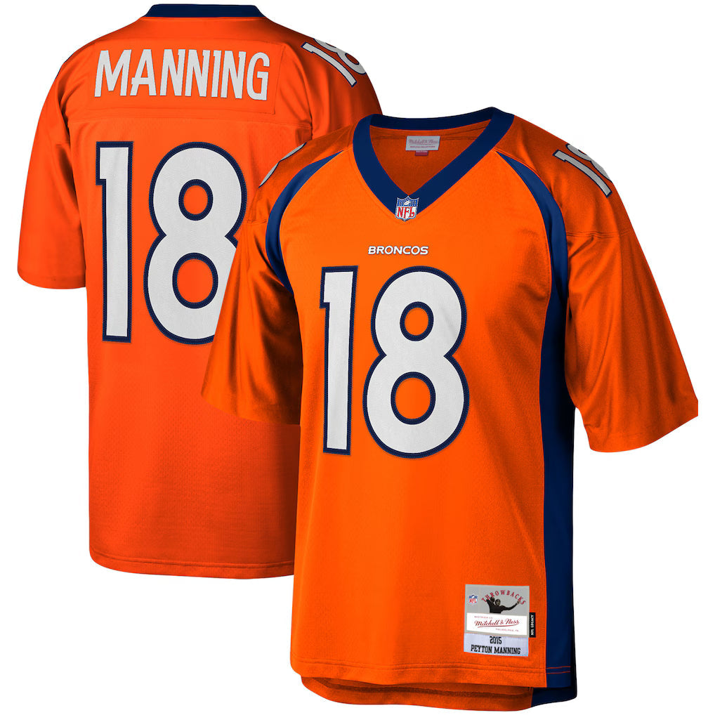 Mens Denver Broncos Peyton Manning Mitchell & Ness Orange 2015 Legacy Replica Jersey product image 1, provided for visual