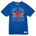 New York Knicks Mitchell & Ness Striped Logo Lockup Premium T-Shirt - Royal product image 1, provided for visual reference