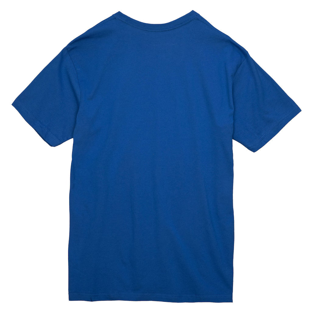 New York Knicks Mitchell & Ness Striped Logo Lockup Premium T-Shirt - Royal product image 2, provided for visual reference