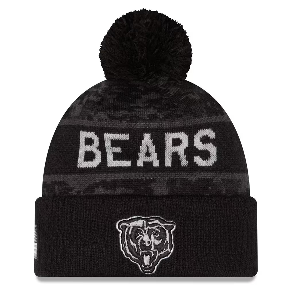 New Era Black Chicago Bears 2026 Salute To Service Cuffed Knit Hat with Pom for Men product image 1, provided for visual
