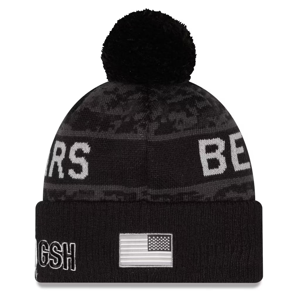 New Era Black Chicago Bears 2026 Salute To Service Cuffed Knit Hat with Pom for Men product image 2, provided for visual