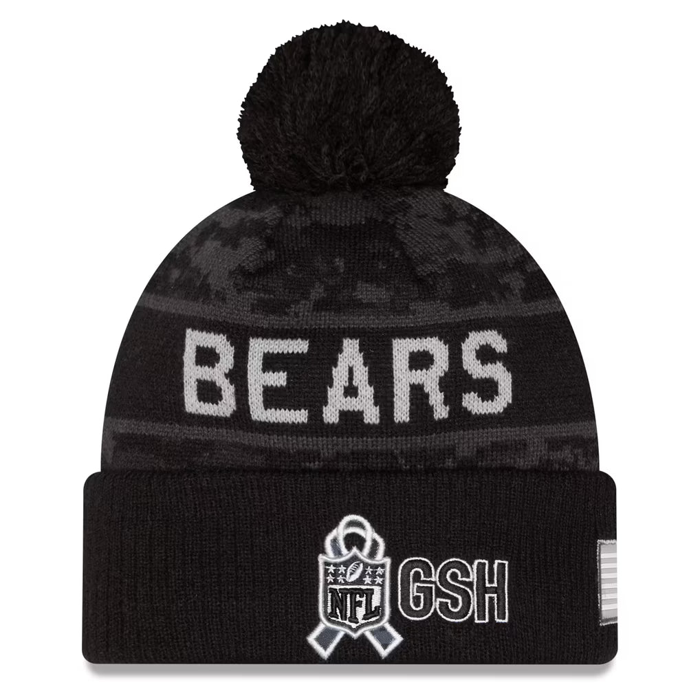 New Era Black Chicago Bears 2026 Salute To Service Cuffed Knit Hat with Pom for Men product image 3, provided for visual