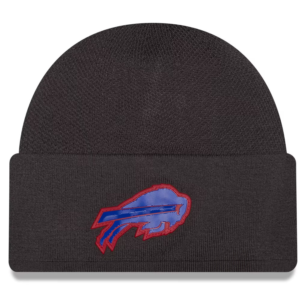Buffalo Bills 2026 New Era Official Sideline Gray Skully Knit Hat product image 1, provided for visual reference and product