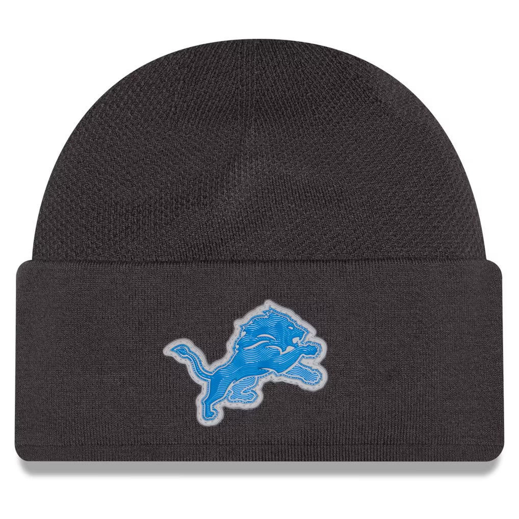 Detroit Lions 2026 New Era Official Sideline Gray Skully Knit Hat product image 1, provided for visual reference and product