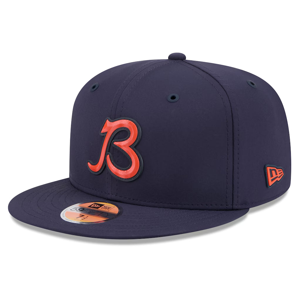 Chicago Bears 2026 NFL Sideline B Logo Performance 59FIFTY Navy Fitted Hat product image 1, provided for visual reference
