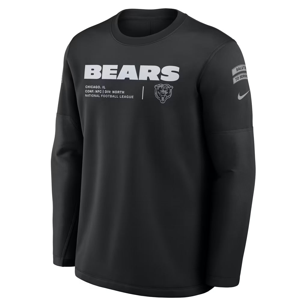 Chicago Bears Nike 2026 Salute to Service Sideline Black Forward Progress Coaches Crewneck Therma-FIT Sweatshirt product