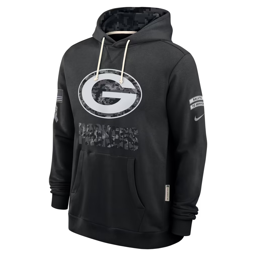 Mens Green Bay Packers Nike 2026 Salute to Service Sideline Dri-FIT Pullover Hoodie - Black product image 1, provided for